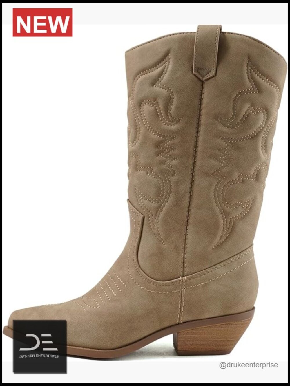 Faux Suede Cowgirl Ankle Bootie Chunky Stacked Heel Side Zipper Western Boot